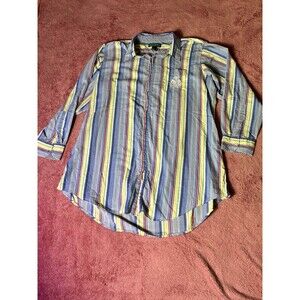 Vintage Ralph Lauren Men’s Yellow pinstripe button up shirt S/M